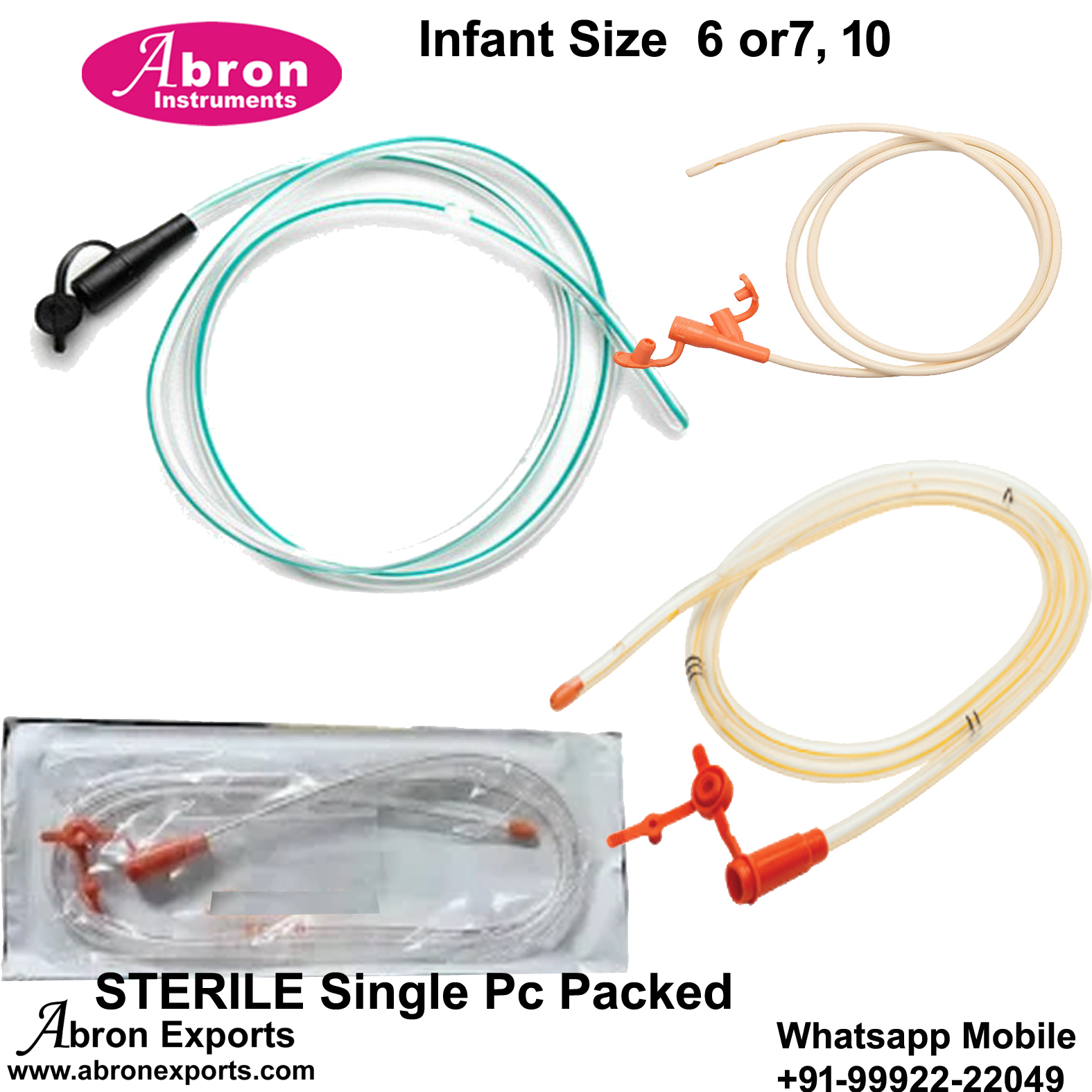 Medical Disposable Feeding Tubes Sterile Infant Size 6,7 or 10 Nasogastric Oral Feeding Ryles Tube For Syring 1pc Packed 100pc Abron ABM-2338FT 